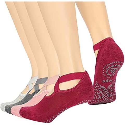 BQA Calcetines de yoga para mujer, 4 pares, antideslizantes Cover
