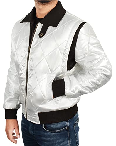 Mens Golden Scorpio Logo Embroidered Jacket Quilted Satin White Bomber Jacket Lightweight Jacket For Men2