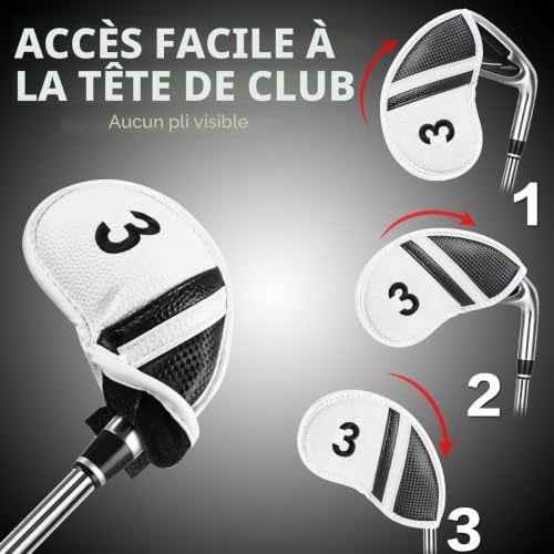 AXKAL Housses de fer de golf en cuir synthétique numérotées, ensemble de 12 pièces de luxe, protecteurs de tête de fer de golf pour club, portables pour hommes, compatibles avec toutes les marques – vue 4