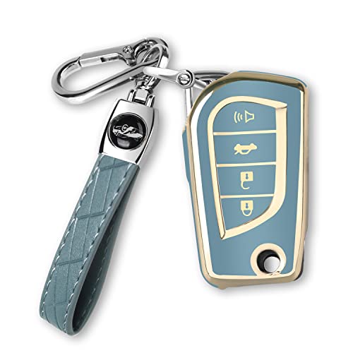 Mild East For Toyota Flip Key Fob Cover With Keychain, Soft Tpu 4 Button Car Key Shell Case For Avalon Camry Corolla Fortuner Highlander Levin Rav4 Sequoia Sienna Tacoma Tundra Yaris, Blue #TOP1