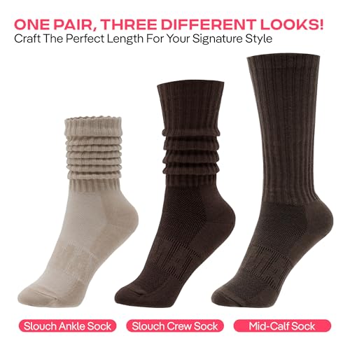 Image of CoolMate Women's Scrunch Crew Socks, Slouchy Mid Calf Boot Socks, 3 Pairs