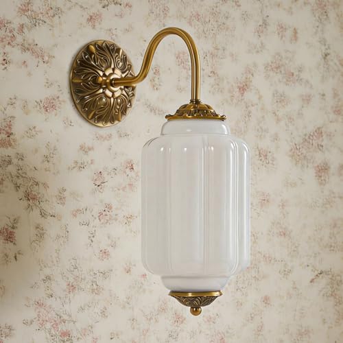 Vintage Milk Glass Wall Sconce, Antique White Glass Sconce with
