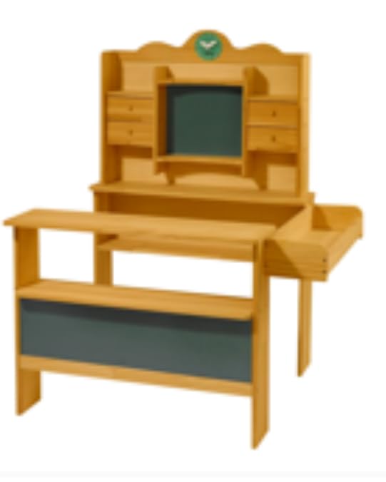 COSTWAY Kinder Kaufladen mit Fächern, Schubladen, Seitentheke & Tafel, Holz | Tannenholz, für Kinder ab 3 Jahren, 111 x 81,5 x 119 cm