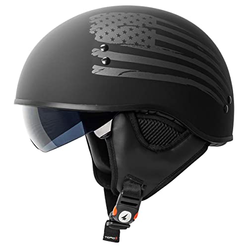 Torc T59 Motorcycle Half Helmet With Magnetic Buckle Dot Approved With 'Flag” Graphic (Matte Black Flag, Xx-Large) #TOP2