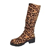 Générique Plateau-Stiefel mit halber Wade für Damen, runde Spitze, hohe Stiefel, hohe Größe, 2025, Leopardenstiefel, plissiert, Herbst, Winter, Outdoor-Schuhe, goldfarben, 39 EU
