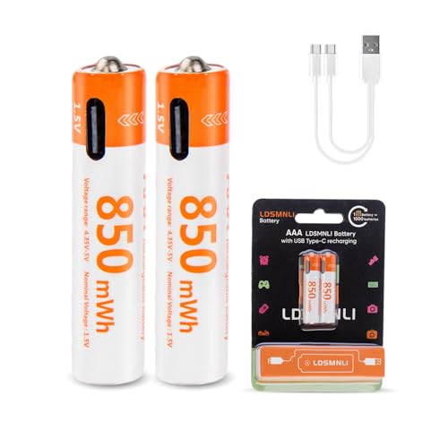 Pilas Recargables con Conector USB Tipo C, 2 Unidades, Cable Incluido, Iones de Litio, 1.5V, Formatos AA y AAA, Tamaño AA   2200mWh