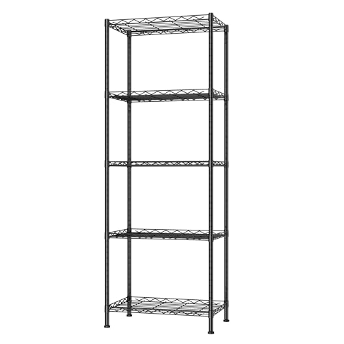 HOMEFORT 5-Shelving Unit, Adjustable Wire Shelving, Metal Wire Shelf Rack Organizer for Kitchen, Pantry, Closet, Bathroom, Laundry, Black,21" W x 11" D x 53" H