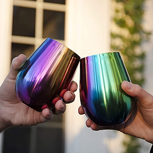 Unbreakable Iridescent Stainless Steel Wine Glasses (16 Oz, Set Of 4) - Shatterproof, Reusable Tumbler Glassware - Indoor Outdoor Drinkware For Entertaining - Great Housewarming & Mother's Day Gift #TOP5