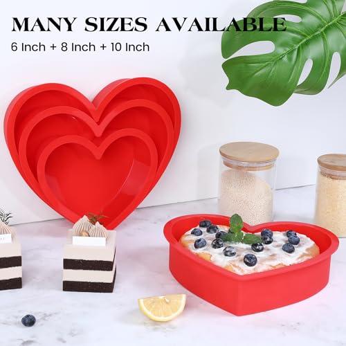 AOTASO 3 Pcs Silicone Heart Shaped Cake Pans for Valentine\'s Day 10 Inch 8 Inch 6 Inch Mini Small Large Heart Cake Pan Set Nonstick Silicone Heart Molds for Baking (Red) - Thumbnail 3