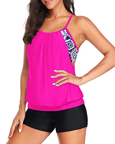 Image of Yonique Two Piece Tankini Bathing Suits T-Back Blouson Swim Tops with Boy Shorts Women Swimsuits Sporty Swimwear