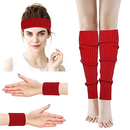Image of ONUPGO Leg Warmers for Women 80s Sport Headband Wristbands Neon Leg Warmers Set - 80s Workout Clothes 90s Outfit for Women