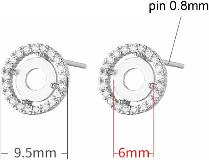 925 Sterling Silver Micro Pave Cubic Zirconia Stud Post Earring Blank fit 6mm Round Cabochon Mounting Earring Component Diy Jewelry Making for Women(Platina Color）