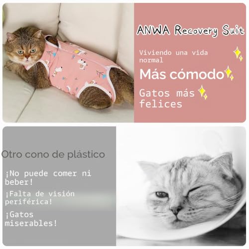 Miniatura 7 de Anwa - 2 Trajes De Recuperación Para Gatos, Transpirables, Para Después De Cirugía, Para Gatas Y Gatitos Con Heridas Abdominales