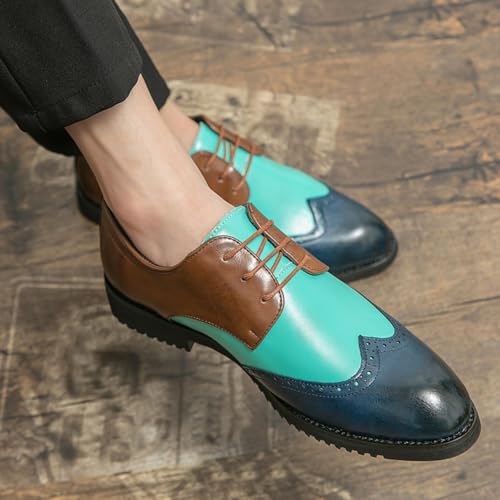 Mens Retro Brogue Multicolor Leather Dress Oxfords Shoes Low Top Non-Slip Pointed Toe Casual Wingtip Derby Shoes for Formal Business Wedding3