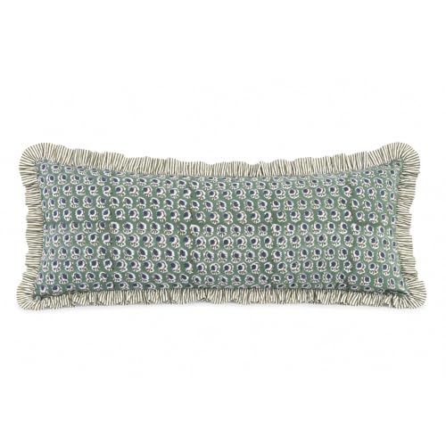 Ridhi Basil Green Block Print Ruffle Pillow Sham 36x14 Inch Set of 1