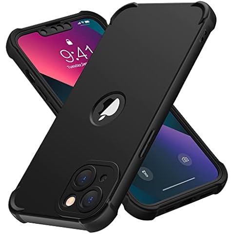 ORETech 360 Shockproof iPhone 13 Case, with [2 x Tempered Glass Screen Protector][Camera Protection][Military Grade Protective] Full Body Thin Slim Fit Rubber Bumper iPhone 13 Phone Case Cover - Black Cover