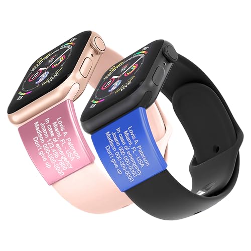 Laser Engraved ID Tag for Apple Watch Band – Medical Alert Safety Plate for Runners, Fitness & Smartwatch Users (Engraved Text)