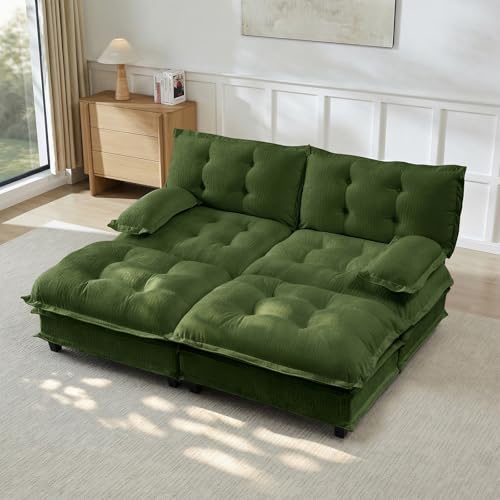 Image of 77 inch U-Shaped Sectional Couches for Living Room, Green 2 Seater Modern Chenille Deep Seat Sofa Set, Salas para Casa, High Back Love Seat Couches, Cloud Modular Sectional Sets with 2 Ottoman