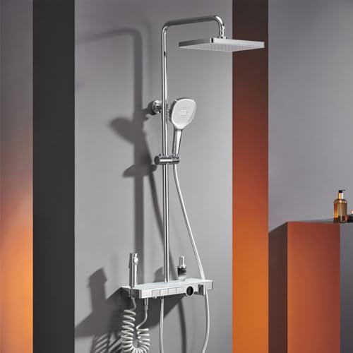 BEITH Thermostatic Shower Mixer Set, Light Luxury Design, 30x20cm Square Piano Keys Shower System, LED Digital Display, Hydroelectric Power, 3 Modes Hand Shower, with Bathtub Faucet, Spray Gun