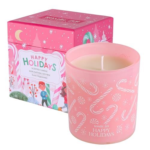 ROMIIE ZOI Christmas Scented Jar Candle - 6oz Soy Wax Candle - Happy Holidays Infused with Peppermint Aroma - with Beautiful Keepsake Box Special for Christmas/Holiday Gifts