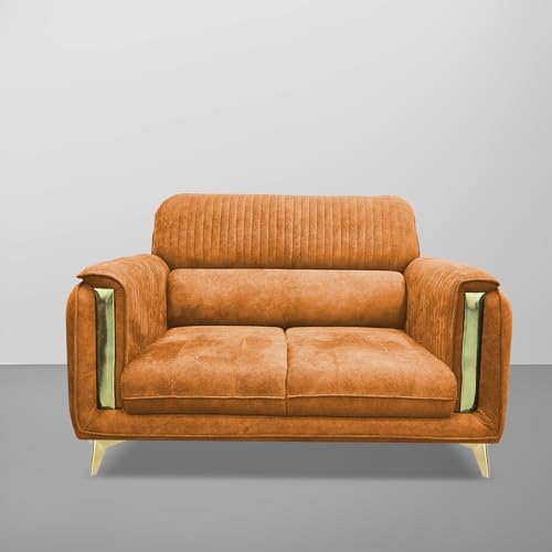Image of Casaliving Gelio 2 Seater Sofa Set for Living Room (Orange Colour) Premium Fabric Sofa