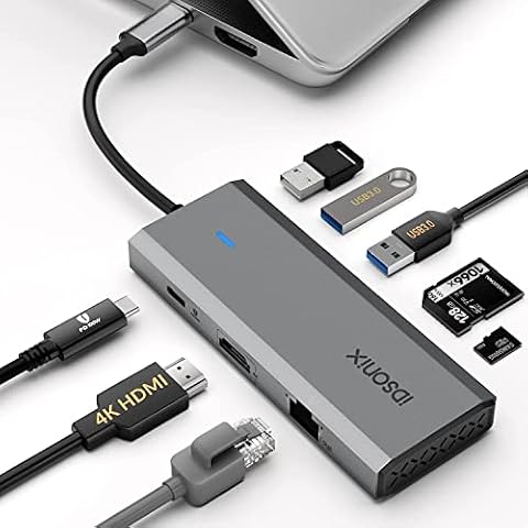 USB C Hub, iDsonix 8 in 1 USB C Hub Aluminium Multiport Adapter Cover