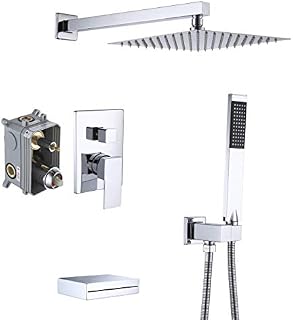 KES Shower System with Waterfall Tub Spout Pressure Balance 3-Function Shower Faucet Set