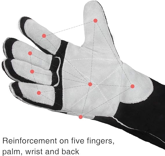 YESWELDER 40cm 500℃ 932℉ Welding Gloves Extreme Heat & Fire Resistant Leather Fire Gloves with Kevlar Stitching for Arc Tig Mig Wood Stove Oven BBQ Grill Palm Reinforcements - Image 4