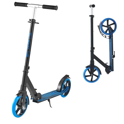 VEVOR Patinete 2 Ruedas, para Niños a Partir de 8 Años, Patinete de Calle con Manillar Regulable en Altura, Base Antideslizante y Chasis Plegable, hasta 100 kg, Color Azul, 900 x 380 x 1000 mm