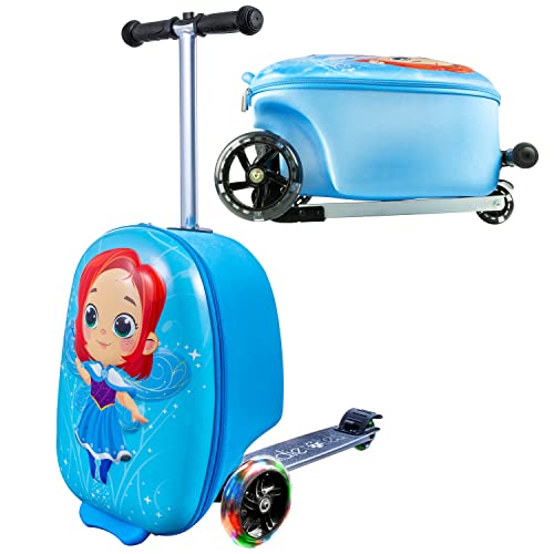 Kiddietotes 3-D Hardshell Ride On Suitcase Scooter For Kids -Cute Lightweight Kids Luggage With Wheels - Fun Led Lights #TOP7
