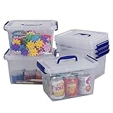 Pekky Plastic Small Handle Storage Box, 6 Quart Clear Plastic Bins, 6 Pack