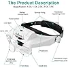Headband Magnifier Glasses, Linkhood 1X to 14X Rechargeable Head Magnifier with LED Light, Handsfree Head Mount Magnifying Glass with 6 Detachable Lens for Close Work Reading Jewelry Crafts Repair