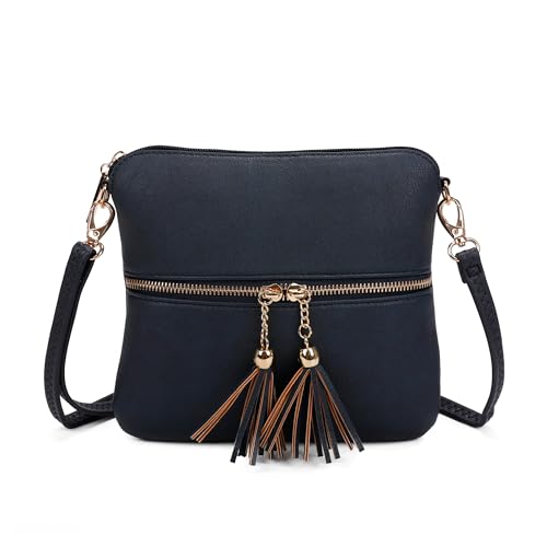 Image of LE11 Crossbody Bags for Women, Designer Faux Leather Small Shoulder Bag for Women With Adjustable Strap, Ladies Multiple Compartments Messenger Bag (Navy)
