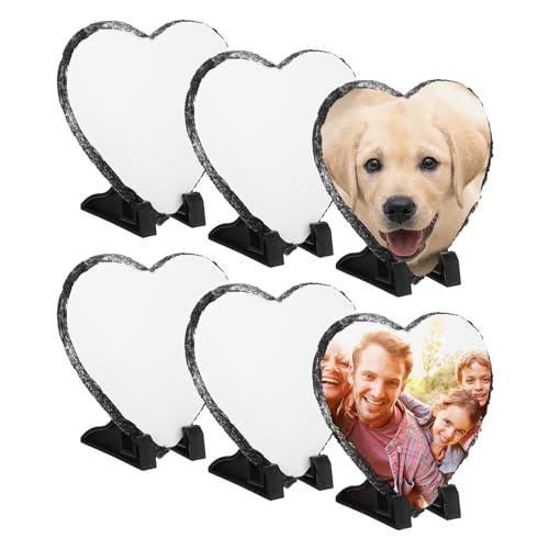 PATIKIL - PATIKIL Sublimation Slate Blanks, 6 Pcs Heart Stone Photo Frame Heat Press Plaque for Making Memorial, Personalized Gift, White, 6 x 6"