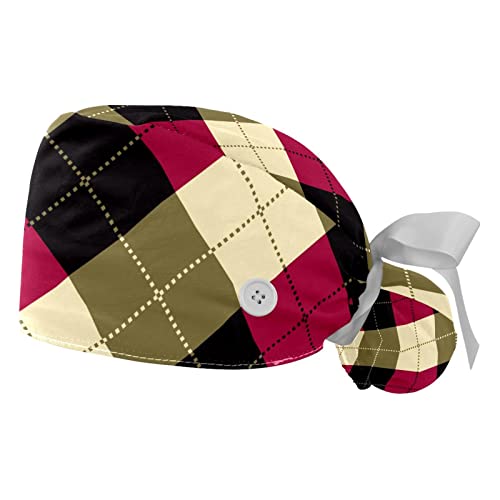 Chapeaux de travail plaid JDEZ lot de 2 casquettes bouffantes unisexes