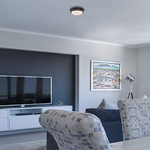 Ciata Lighting 13-Inch Indoor Two-Light Flush Mount Ceiling Fixture In Oil Rubbed Bronze Finish With Highlights And Frosted Glass #TOP2