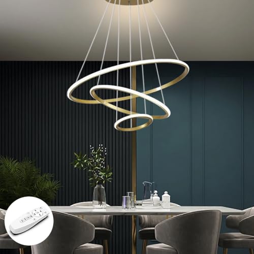 Chandelier moderne LED dimmable à 3 anneaux noirs 40 60 80 cm pour salon