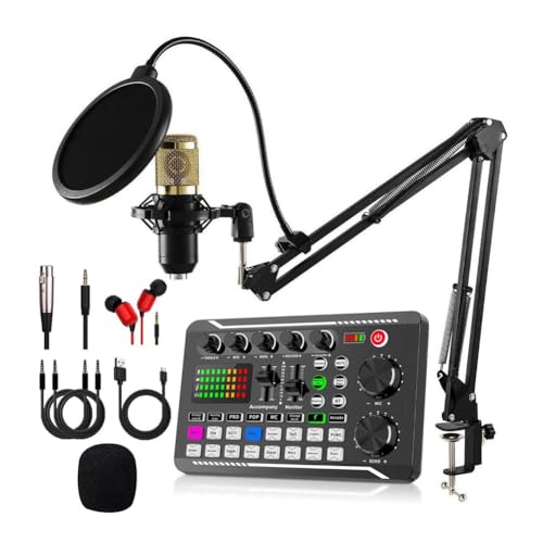 Janasiba Tarjeta de Sonido F998 y Kit de Micrófono BM800 Micrófono Mezclador de Sonido Tarjeta de Sonido Consola de Mezcla de Audio Amplificador para Cantar PC Teléfono