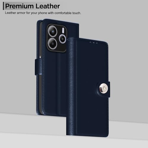 Image of Pikkme Flip Cover Leather Finish | Inside TPU with Card Pockets | Wallet Stand and Shock Proof | Complete Protection Button Flip Case for Redmi Note 14 5G (Blue)