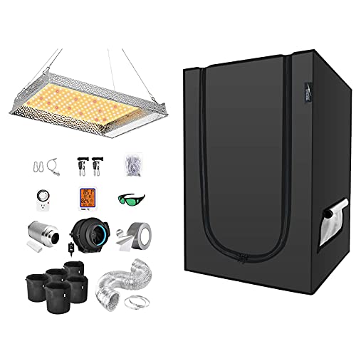 Complete iPower AL600W LED Grow Tent Kit - 24" x 24" x 36" Hydroponics Greenhouse with 4" Fan Filter Ventilation System & Setup Package