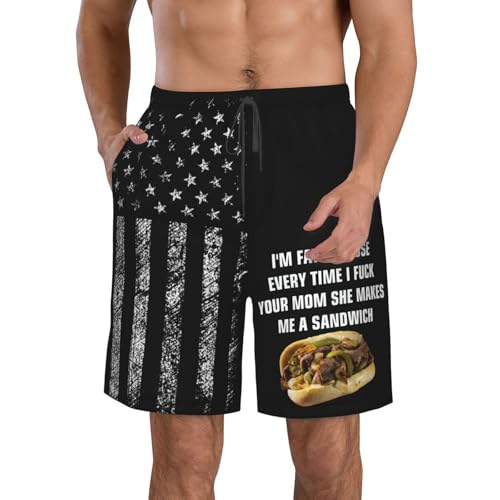 I’m Fat Because Every Time I Fuck Your Mom She Makes Me A Sandwich Gifts Men's Swim Trunks Bathing Suit Board Shorts