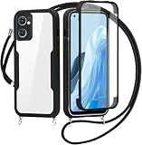 Cover per Oppo Find X5 lite/Oppo Reno7 5G con Cordino, 360 Gradi Antiurto Custodia con Protezione Schermo Integrata Trasparente Rugged TPU Bumper Doppia Protettiva Cover per Oppo Reno7 5G -Nero