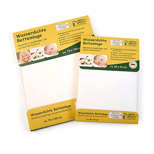 GRÜNSPECHT Wasserdichte Betteinlage 70x100cm, Matratzenschutz, 100 % Baumwolle mit PU-Kern, kochfest & trocknergeeignet, wasserdicht & urinundurchlässig (164-00)