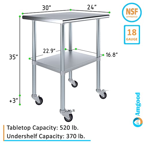 Image of AmGood 30 inch Long x 24 inch Deep Stainless Steel Table with Casters