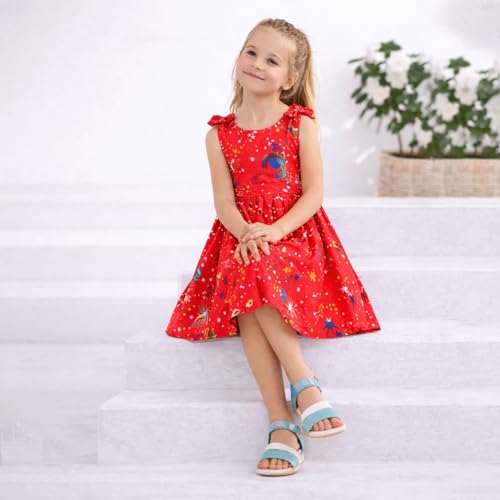 Image of Miss Lavish London Kid Dress for Girls, Shoulder Bow Printed Party Dress, Summer Dress for Girls, Kids Printed Dress for Birthday, Vacation, Wedding & Festival Girls Dresses