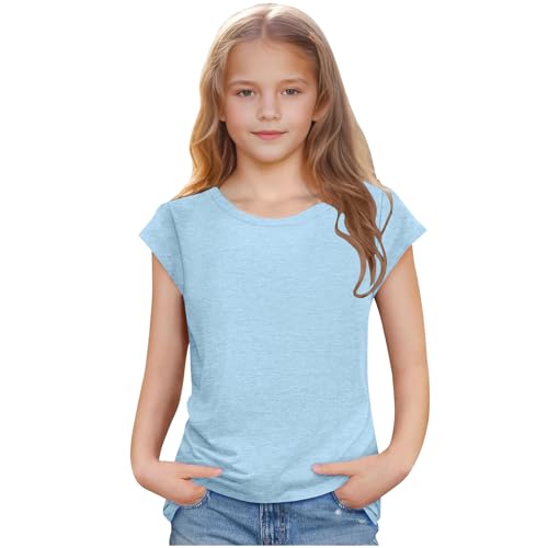 Girls Short Sleeve T-Shirt Solid Color Basic Tees Shirts Summer Casual Cotton Tshirts Cute Tops