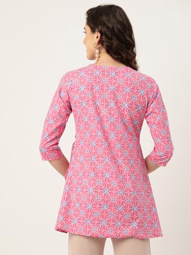 Image of feranoid Floral Print Angrakha 3 Sleeves Flared Kurti