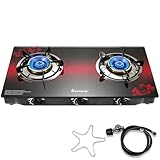 BesNerg Propane Stove 2 Burner Gas Stove, 28800 BTU High-Efficiency Auto Ignition Tempered Glass LPG Cooktop with CSA Regulator and Hose – for Outdoor Camping, RV, and Emergency Cooking