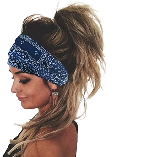 Bohend Boho Headbands Wide Knotted Hair Bands Fashion Printing Bandeau Travel Stretchy Cotton Headband Sport Yoga Hair Accessories For Women And Girls (B) #TOP4