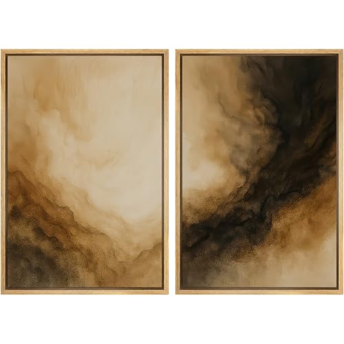 SIGNWIN Framed Canvas Print Wall Art Set Golden Brown Abstract